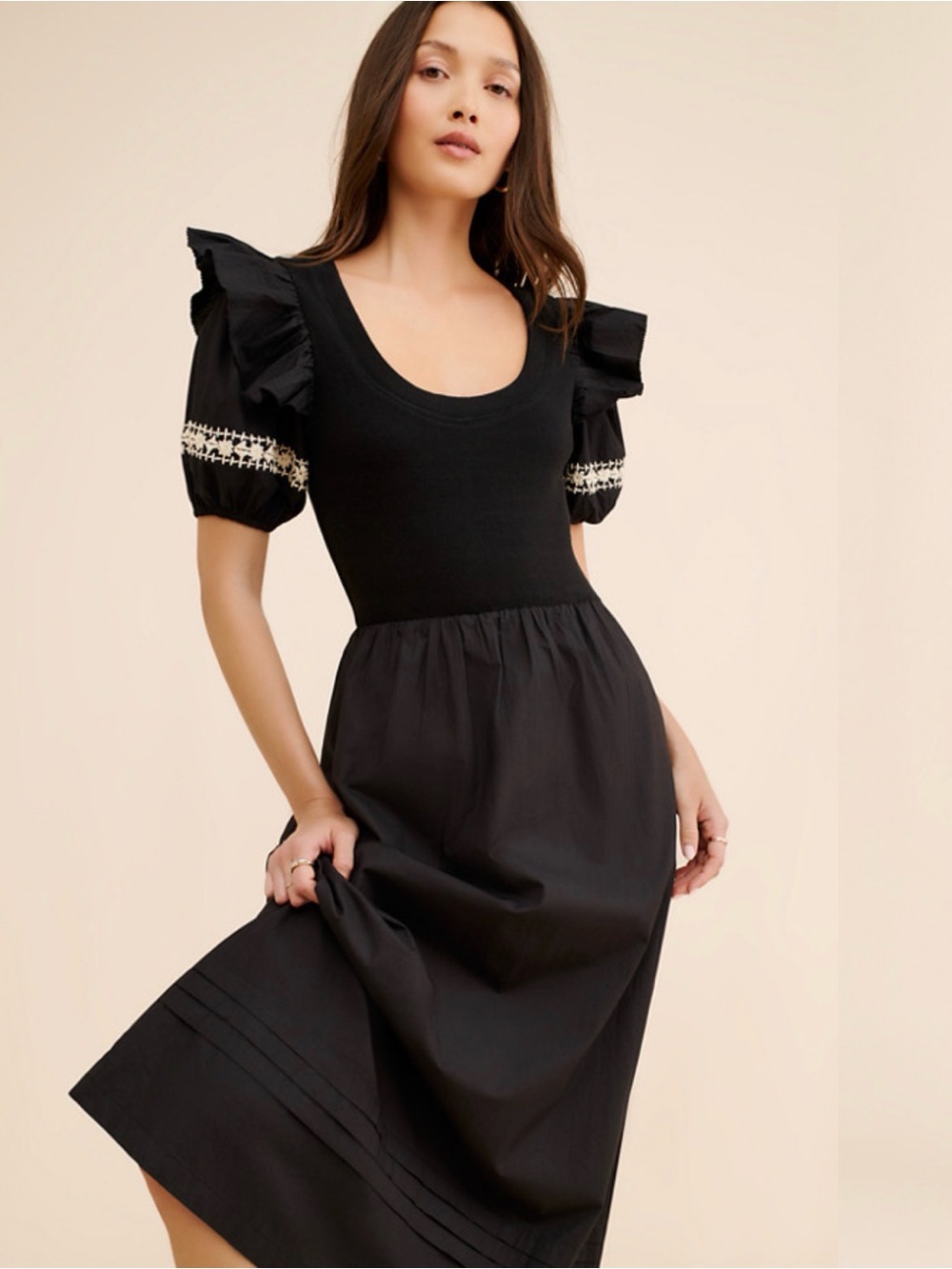 Cleobella Selma Black Midi Dress Black & Ivory Dress in Cassia